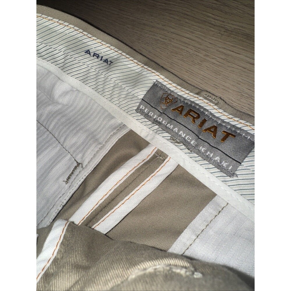 Ariat Performance Khaki Pants Mens 32x34 Beige Flat Front Dress Chino Classic - Picture 5 of 8